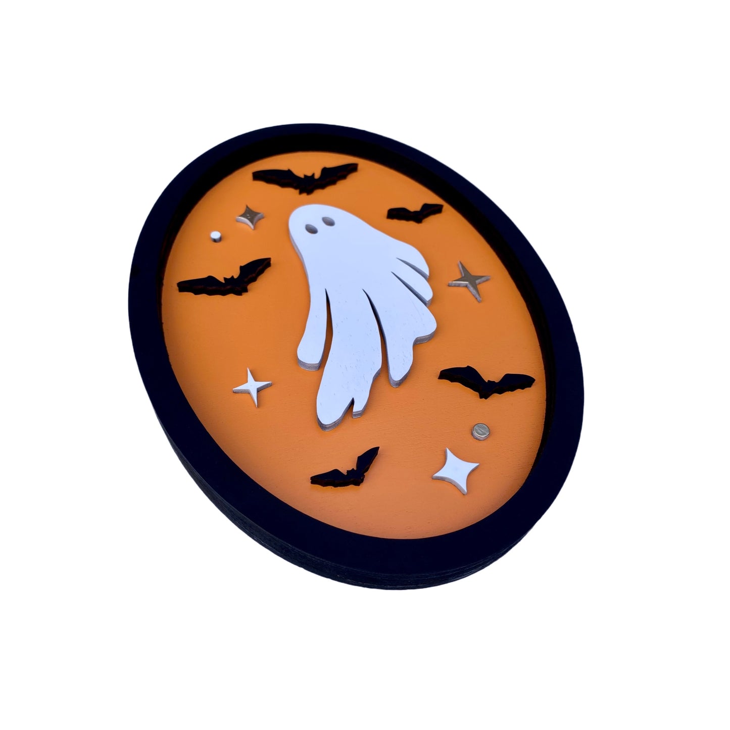 Ghost Flying with Bats Halloween Sunset | Wood Sign
