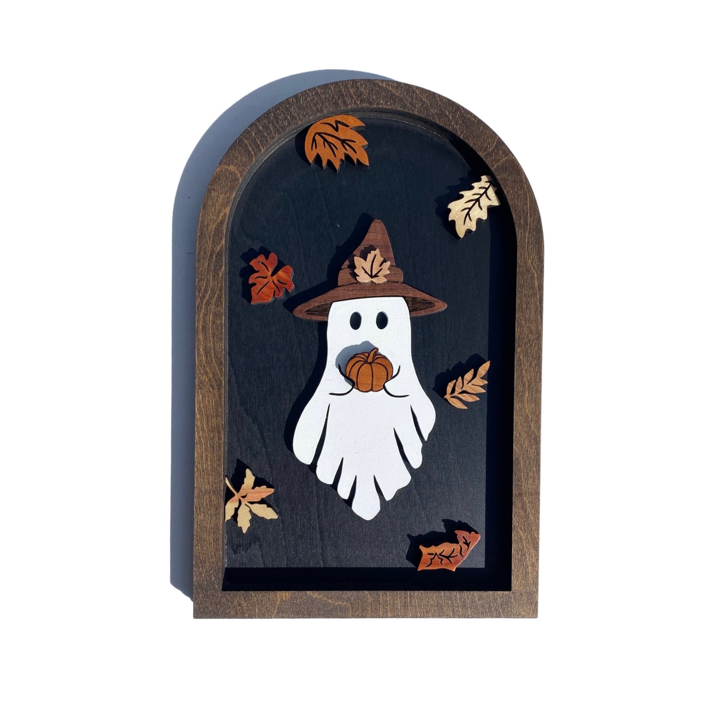 Fall Ghost with Pumpkin | Wood Sign