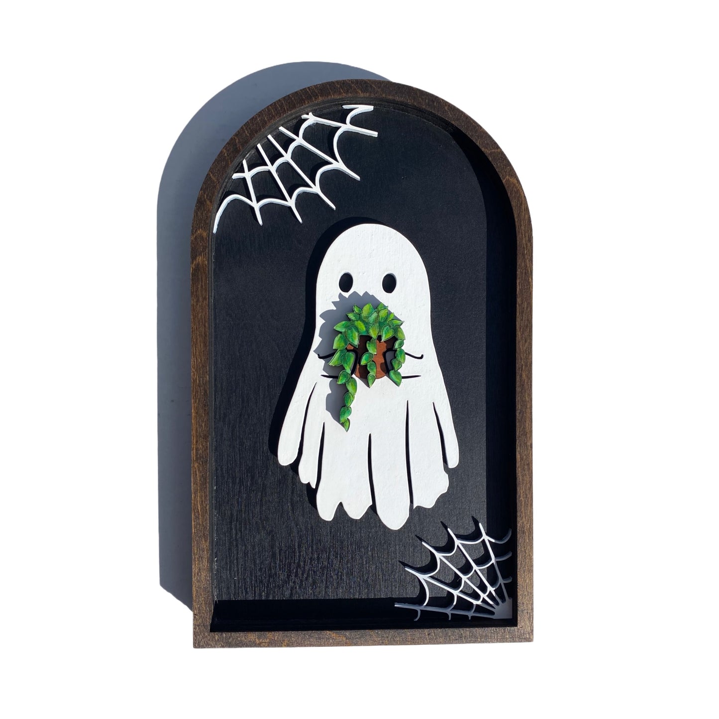 Ghost with Plant | Wood Sign