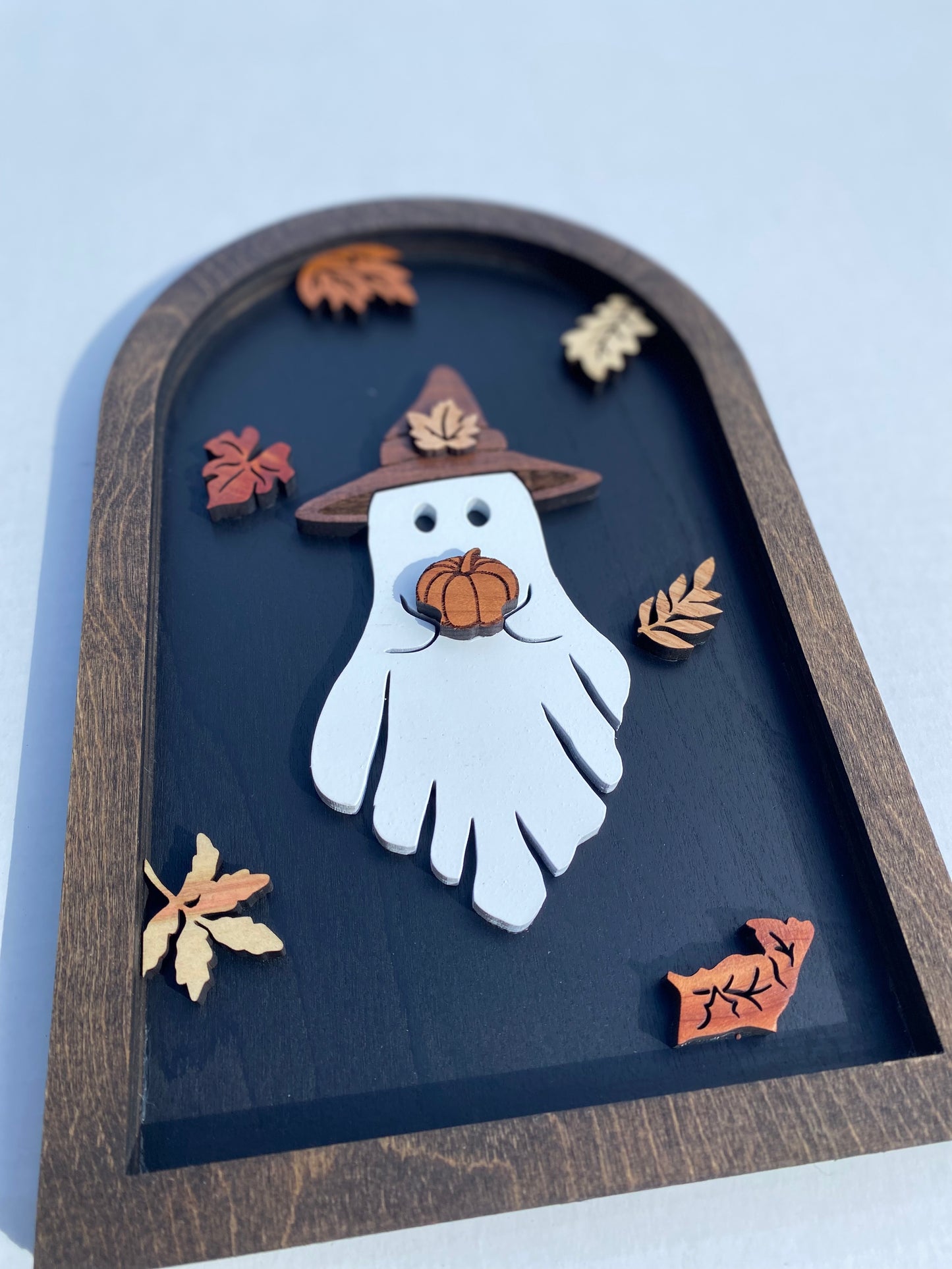 Fall Ghost with Pumpkin | Wood Sign