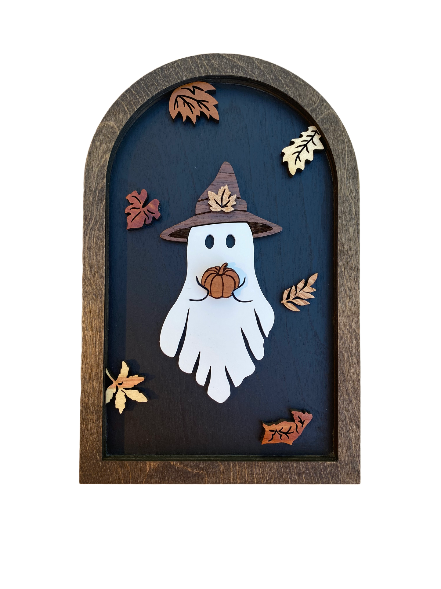 Fall Ghost with Pumpkin | Wood Sign