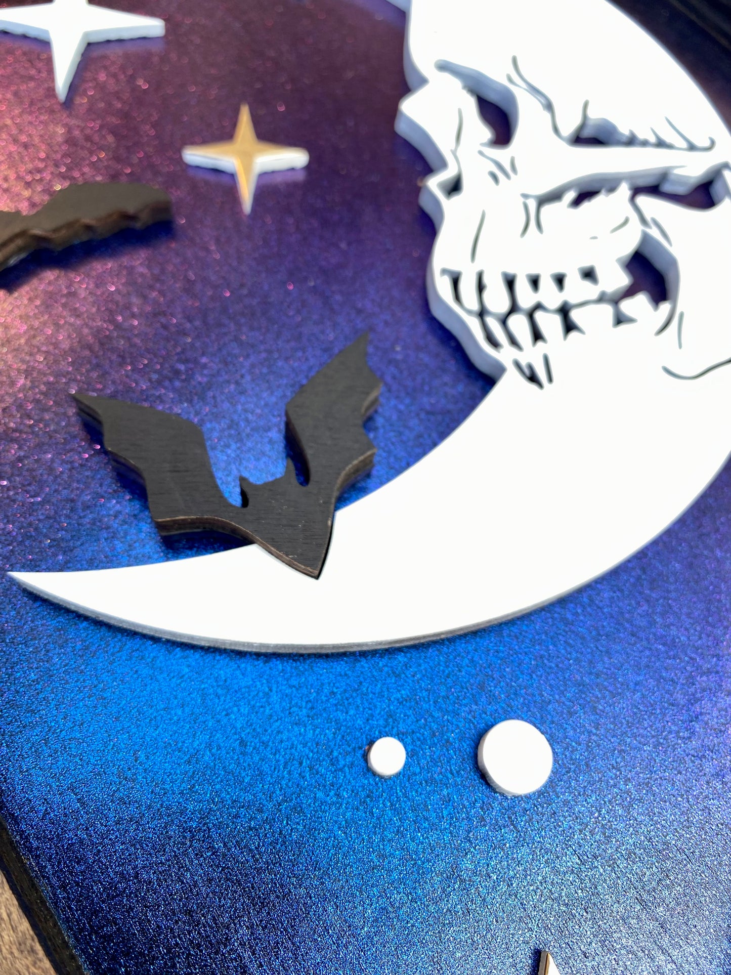 Skull Moon Halloween Night Sky | Wood Sign