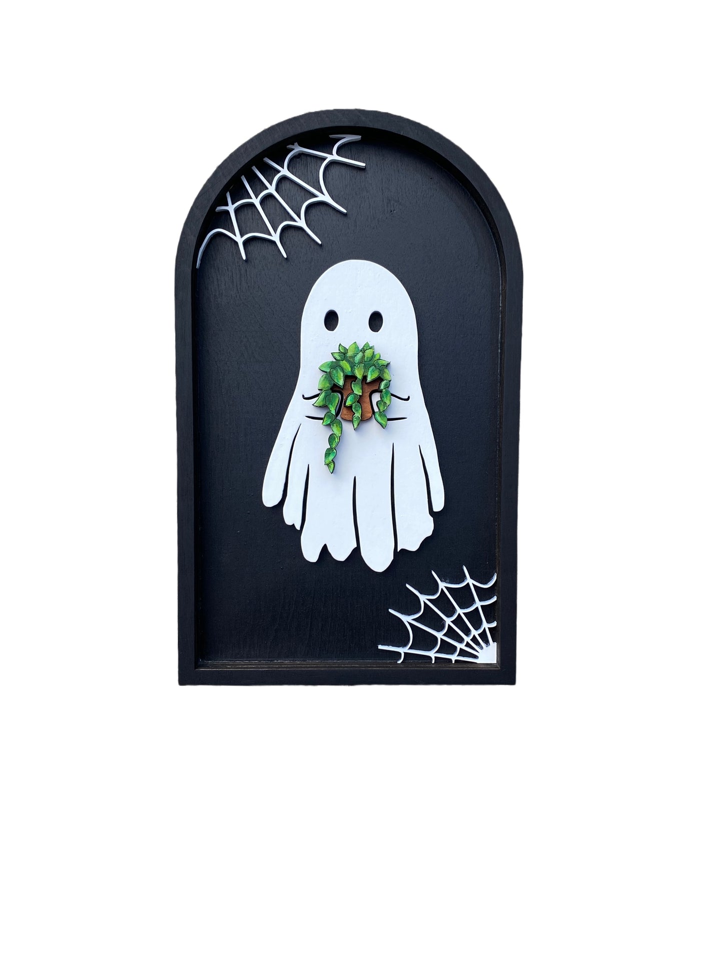 Ghost with Plant | Wood Sign