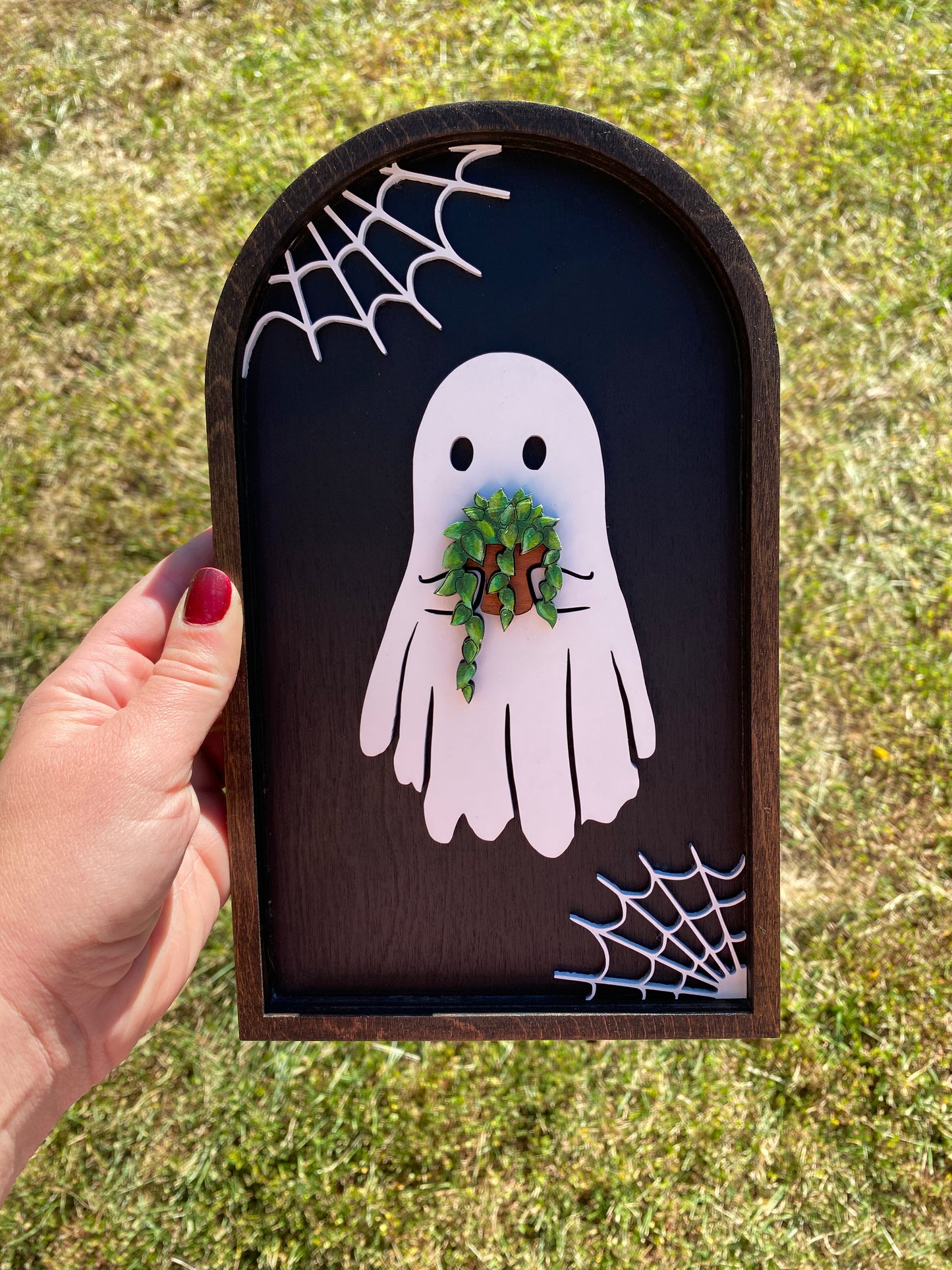 Ghost with Plant | Wood Sign