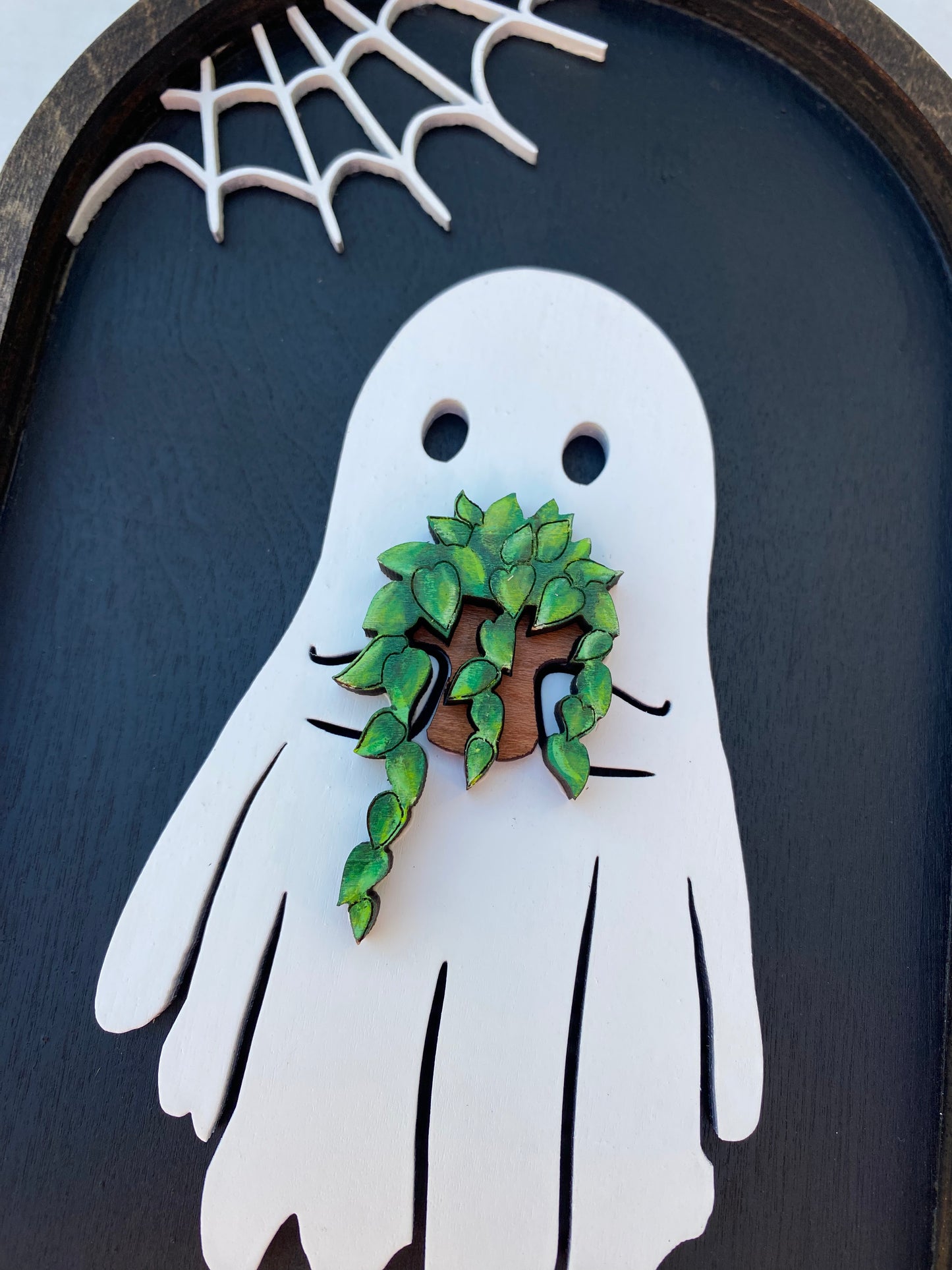 Ghost with Plant | Wood Sign