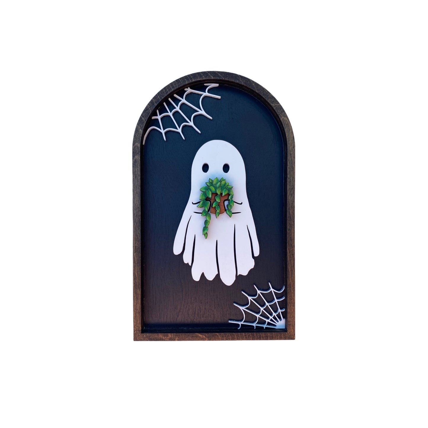 Ghost with Plant | Wood Sign