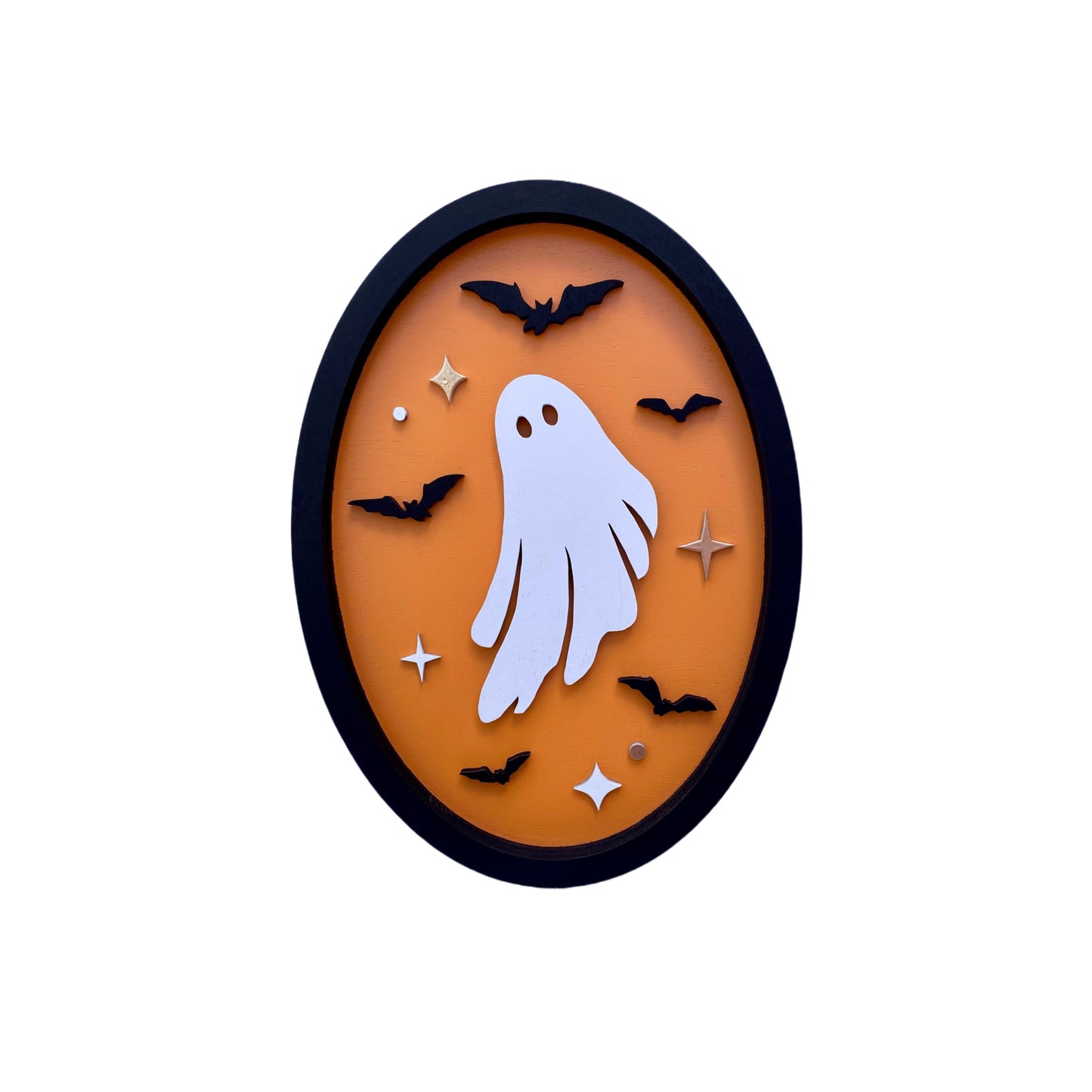 Ghost Flying with Bats Halloween Sunset | Wood Sign