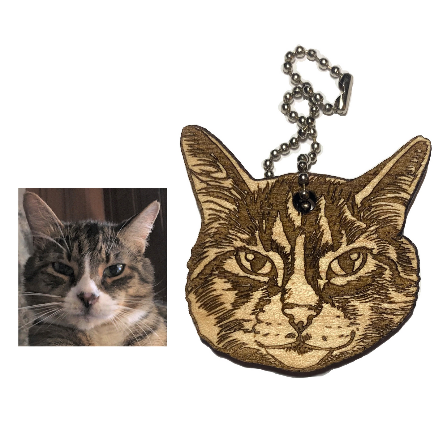 Custom Pet Portrait Wood Keychain