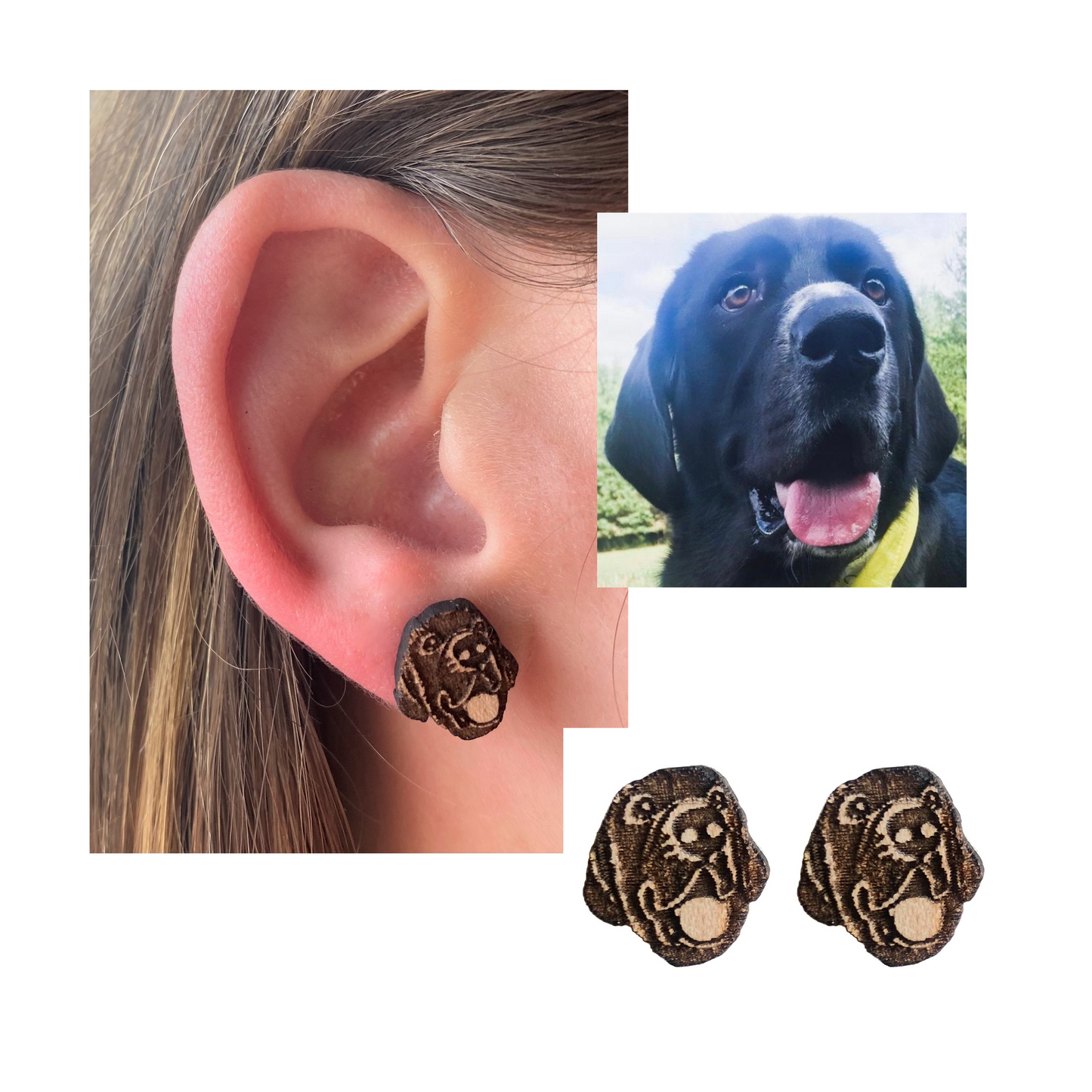 Custom Pet Portrait Wood Stud Earrings
