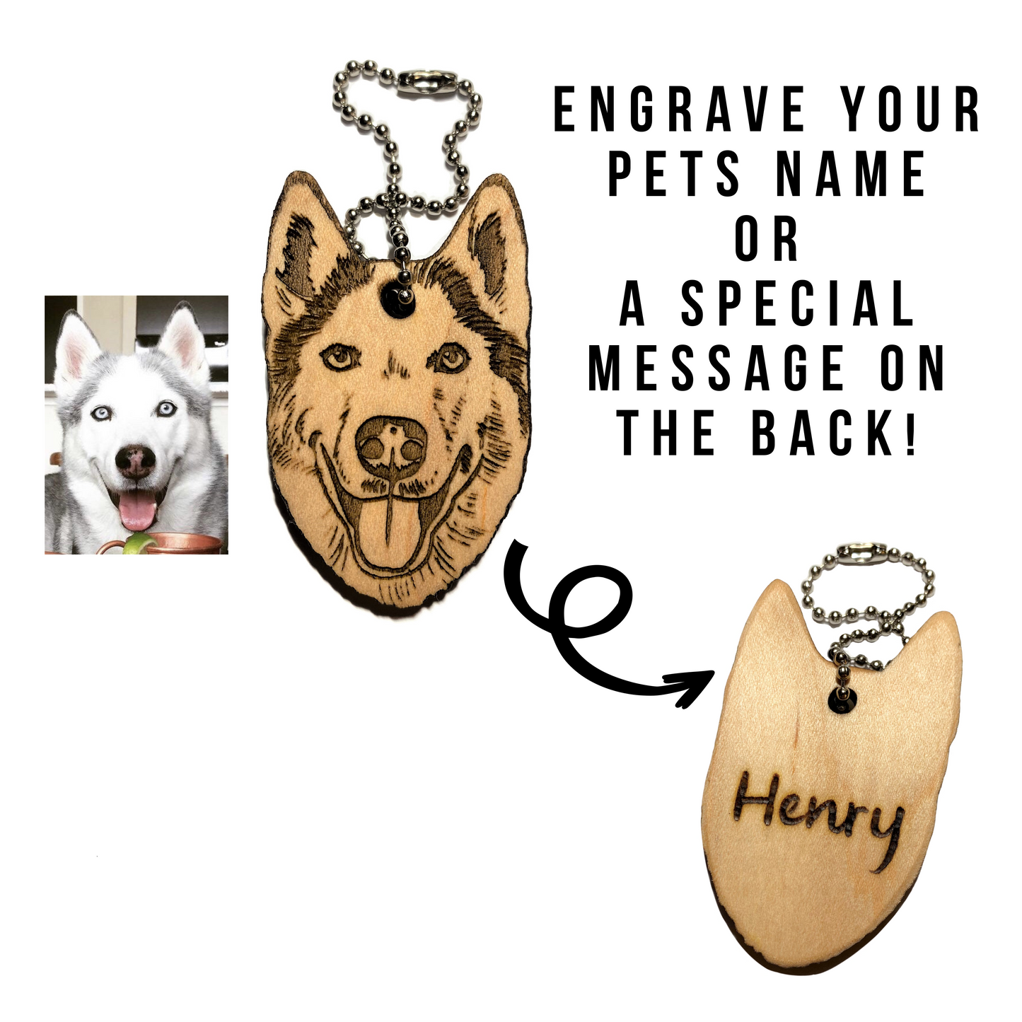 Custom Pet Portrait Wood Keychain