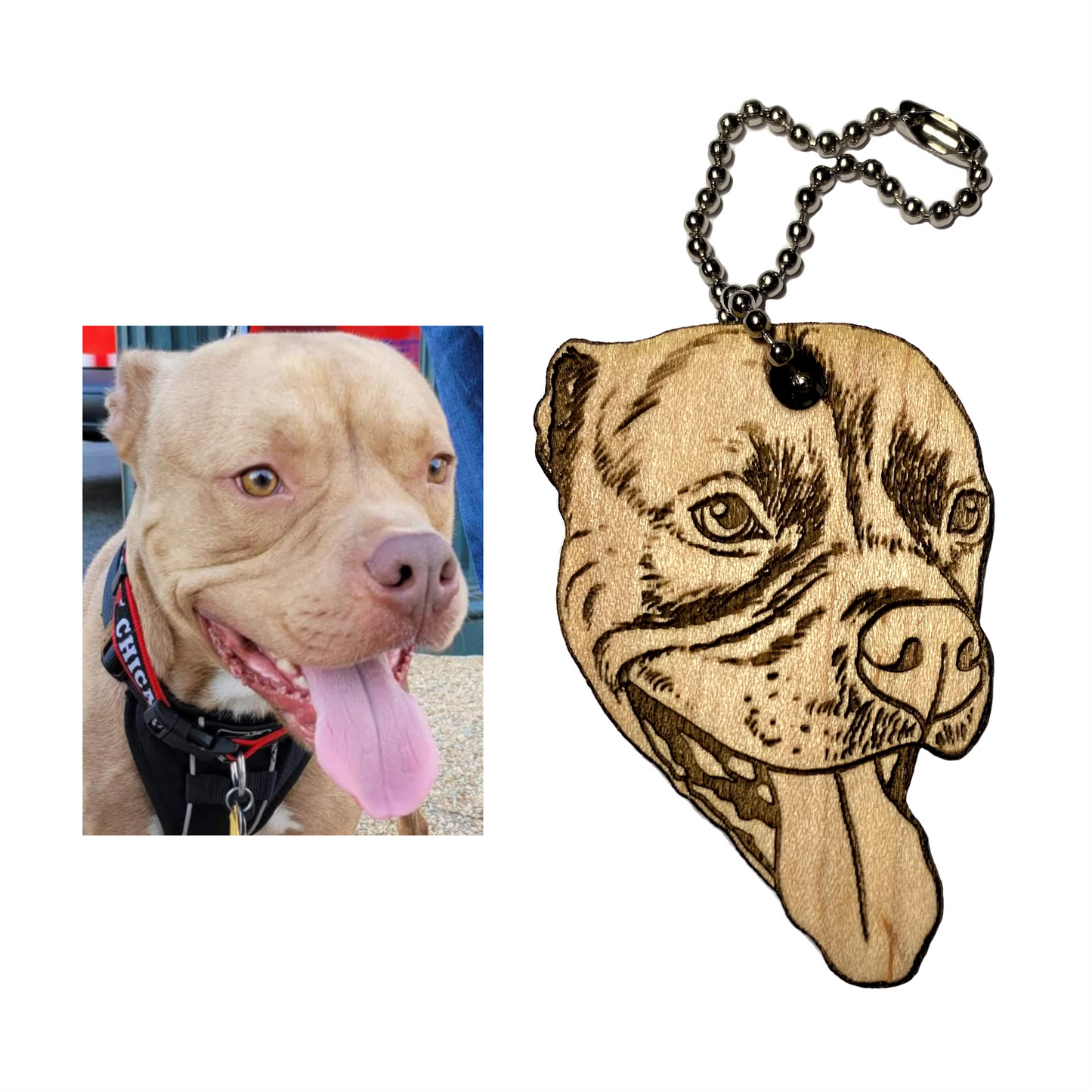 Custom Pet Portrait Wood Keychain