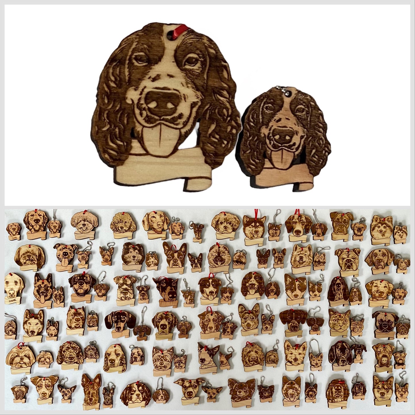 Personalized Name Dog Breed Keychain, Magnet, Ornament | Maltese, English Mastiff, Scottie, Shiba Inu, Greyhound, Bernese Mountain, Springer Spaniel, Papillon, Akita, St Bernard, Multipoo