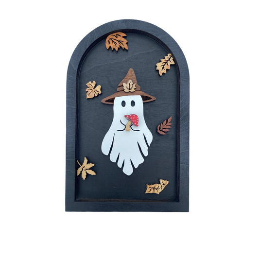 Witchy Fall Ghost with Mushroom | Wood Sign