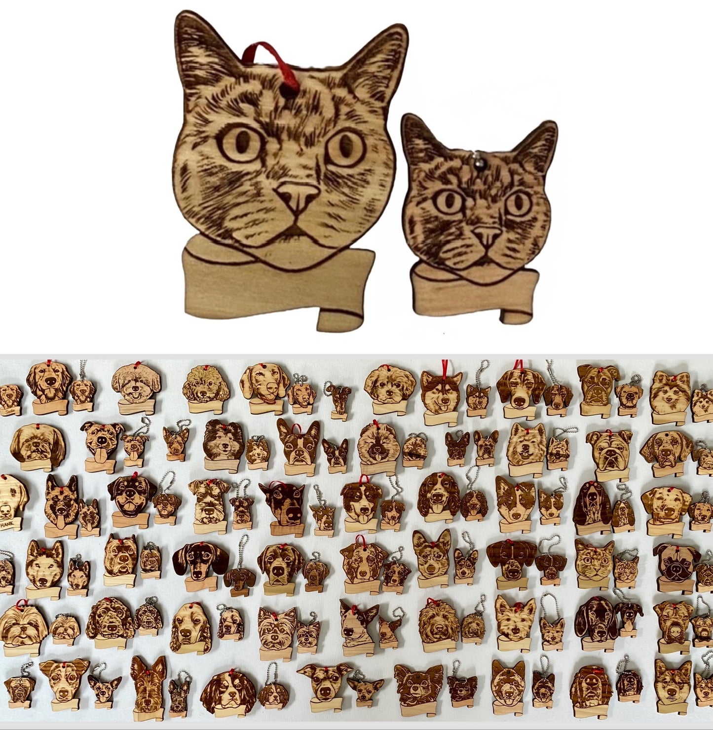 Personalized Name Pet Keychain, Magnet, Ornament | Cat, English Springer Spaniel, American Eskimo