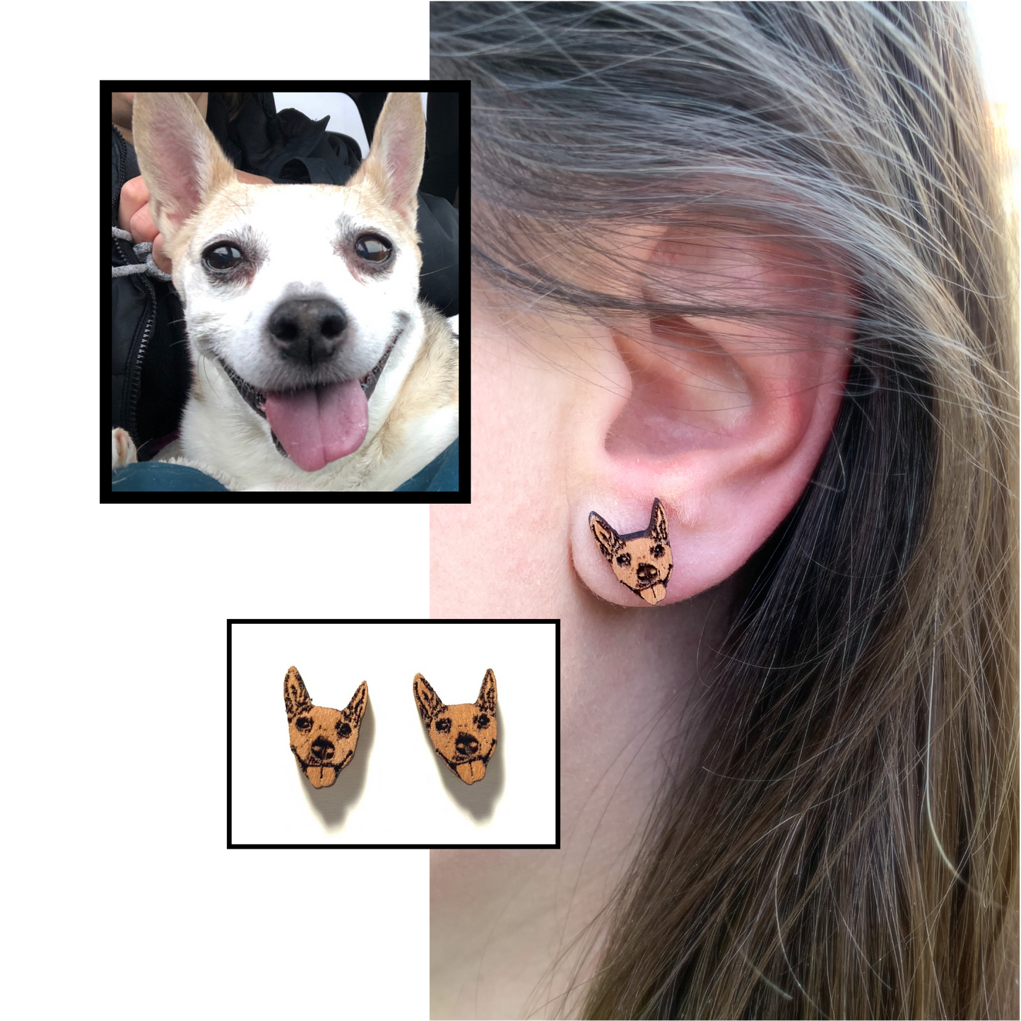 Custom Pet Portrait Wood Stud Earrings