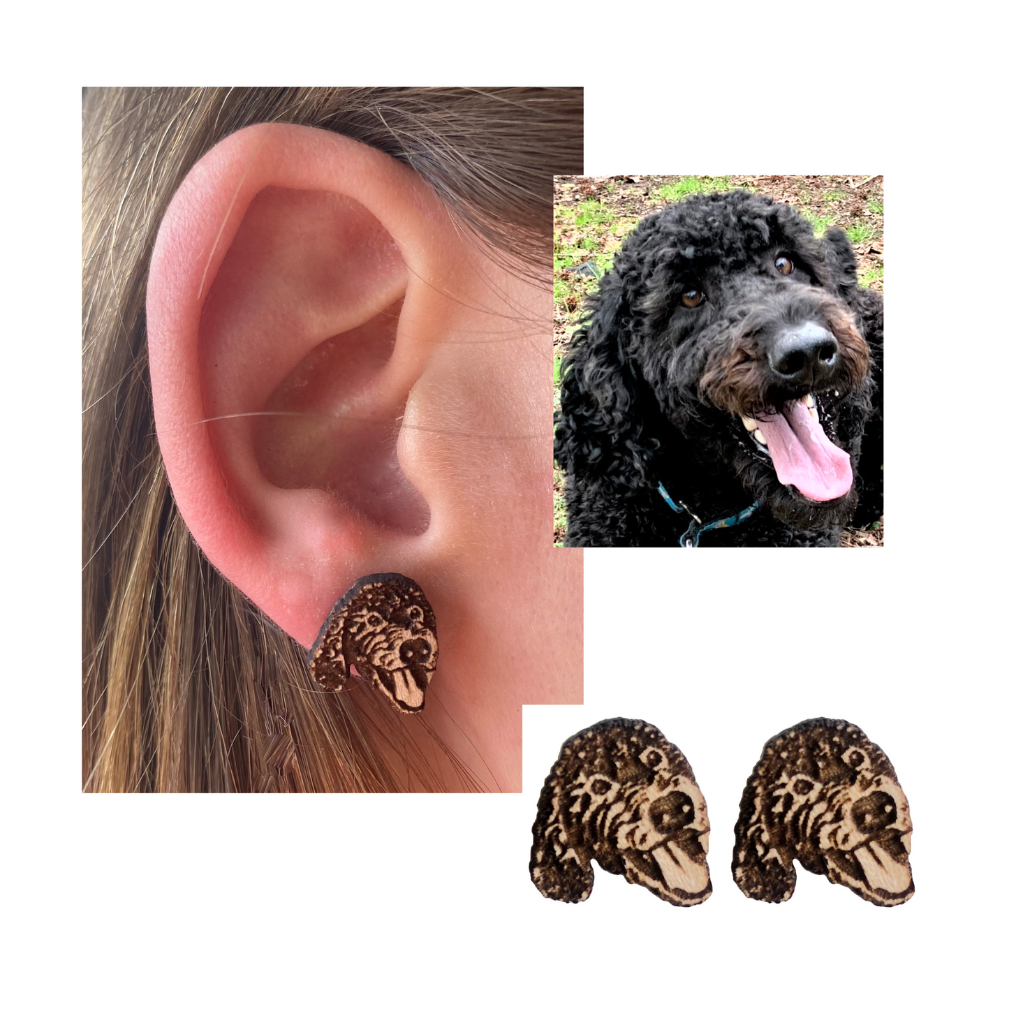 Custom Pet Portrait Wood Stud Earrings