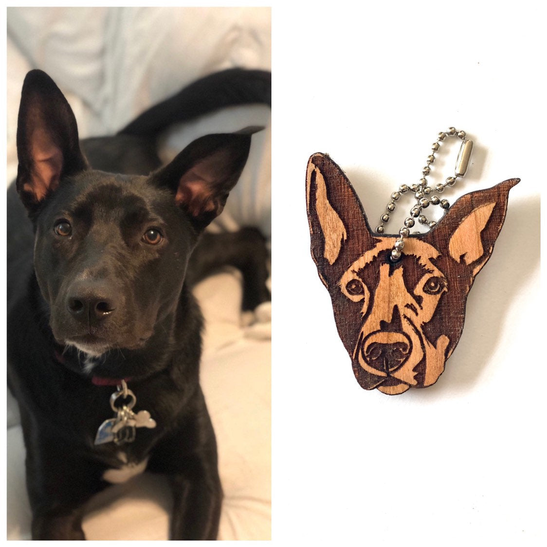 Custom Pet Portrait Wood Keychain