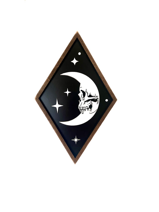 18” Skull Crescent Moon Starry Night | Diamond Sign Wall Art