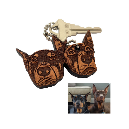 Custom Pet portrait for two pets | Wooden Keychain, Magnet, Ornament